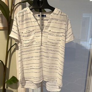 APT 9 White Striped Short Sleeve Blouse